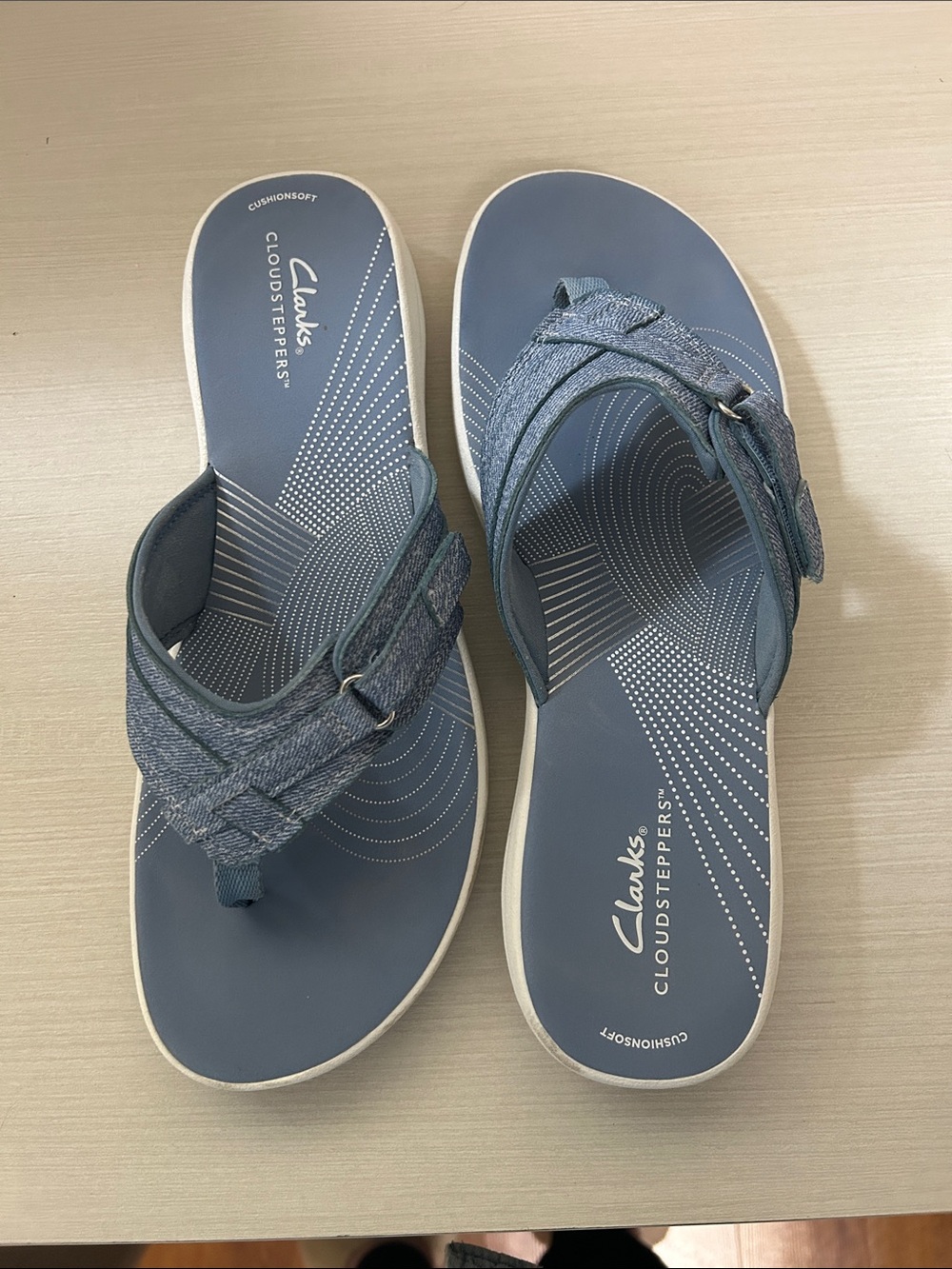 Clarks Denim-Textile Blue Slide Sandals